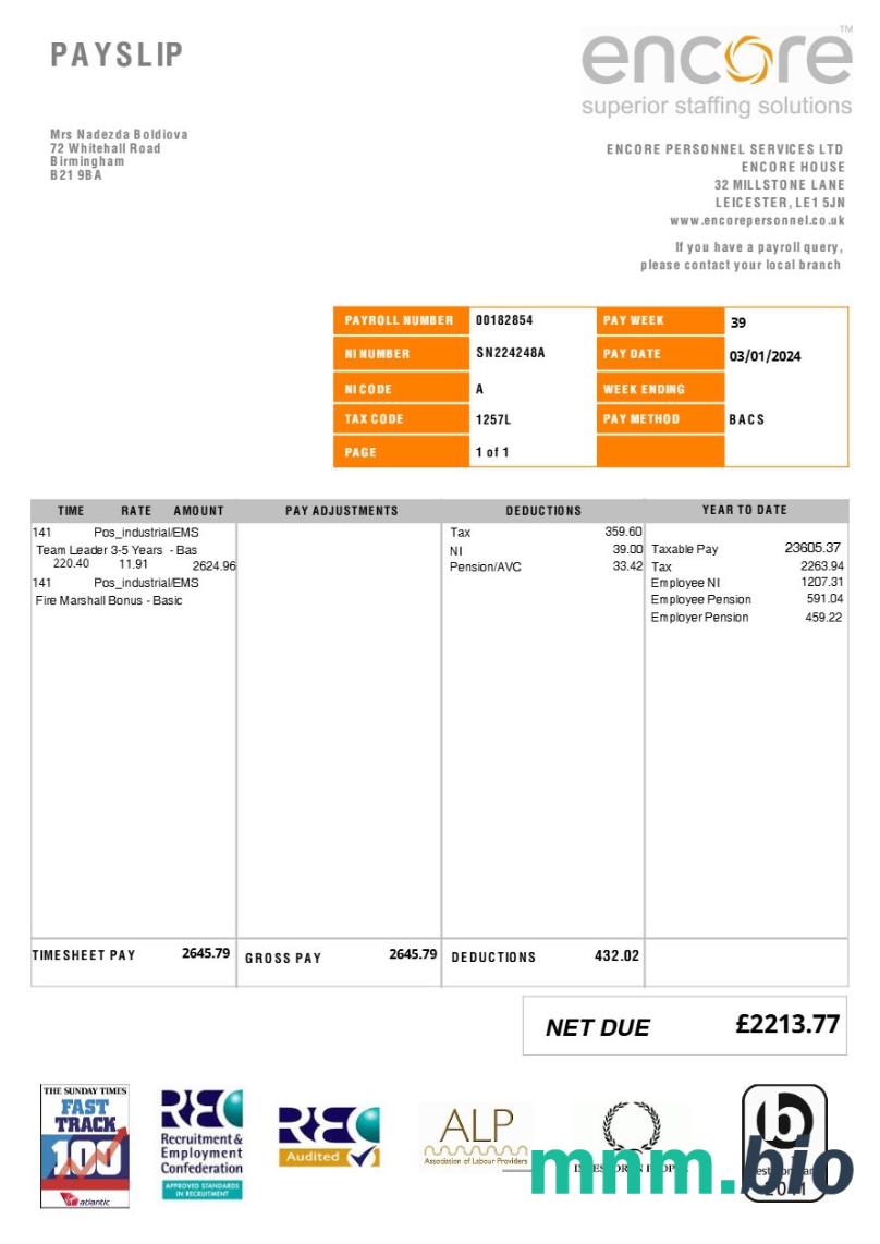 Szablon listy płac dla usług personalnych Encore (rekrutacja) W formatach Word i PDF
